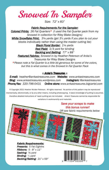 Anka's Treasures Snowed In Sampler Quilt Pattern Finished Size: 72"x83"