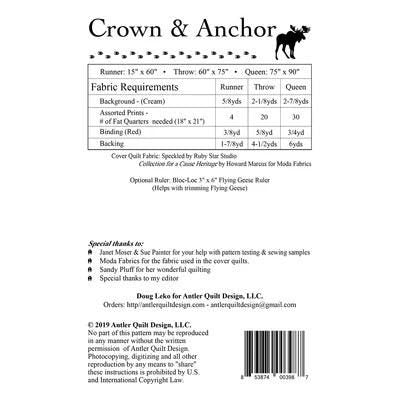 Doug Leko Antler Quilt Designs Crown & Anchor Quilt Pattern - 3 Size Variations Per Pattern