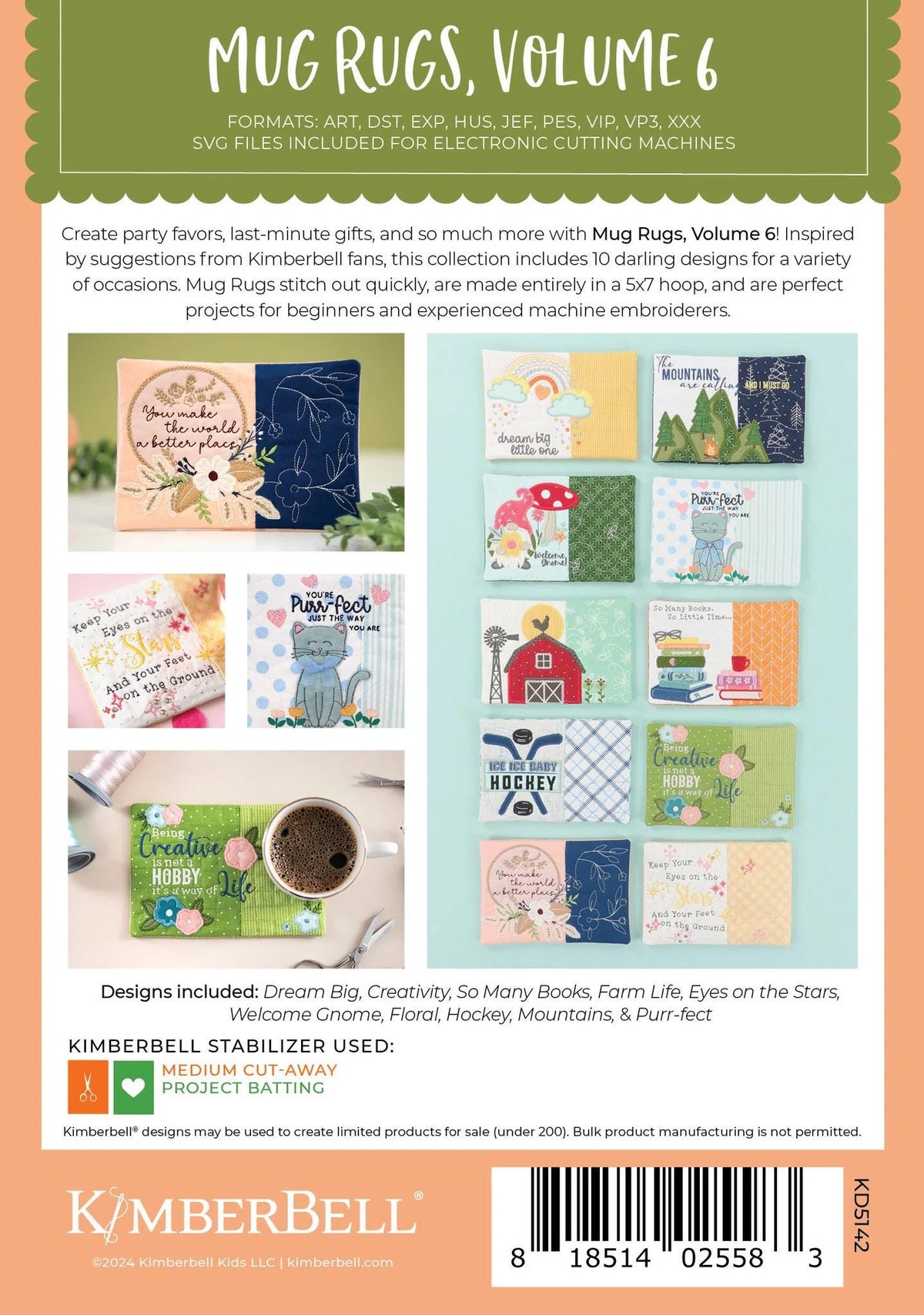 Kimberbell Mug Rugs Volume 6 Machine Embroidery CD (Optional Embellishment Kit Available)
