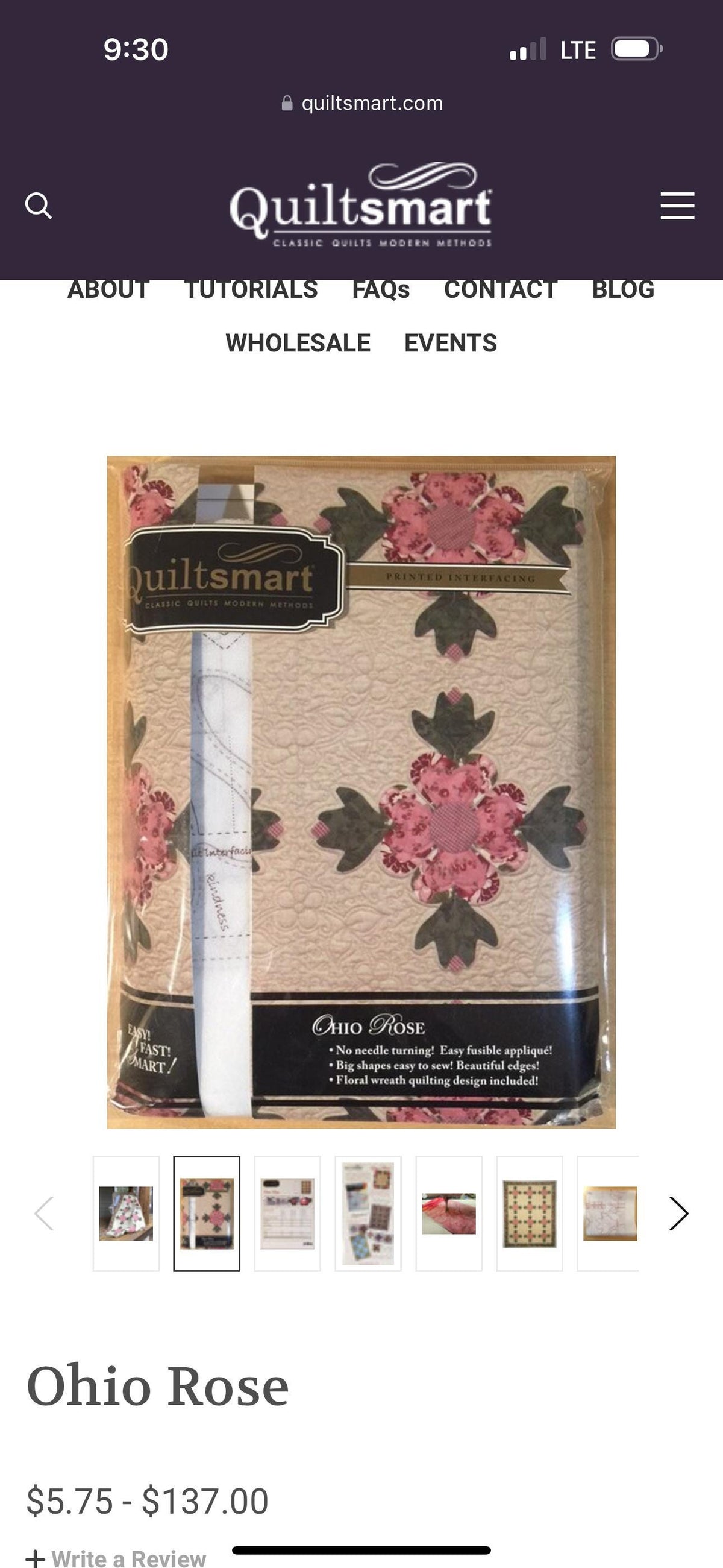 Quiltsmart Ohio Rose Printed Interfacing & Instructions Pack - 3 Size Variations Per Pack