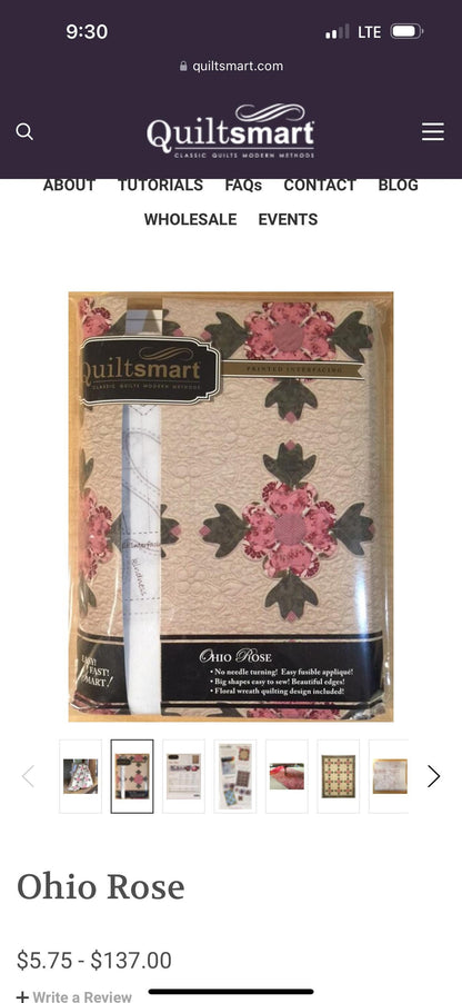 Quiltsmart Ohio Rose Printed Interfacing & Instructions Pack - 3 Size Variations Per Pack