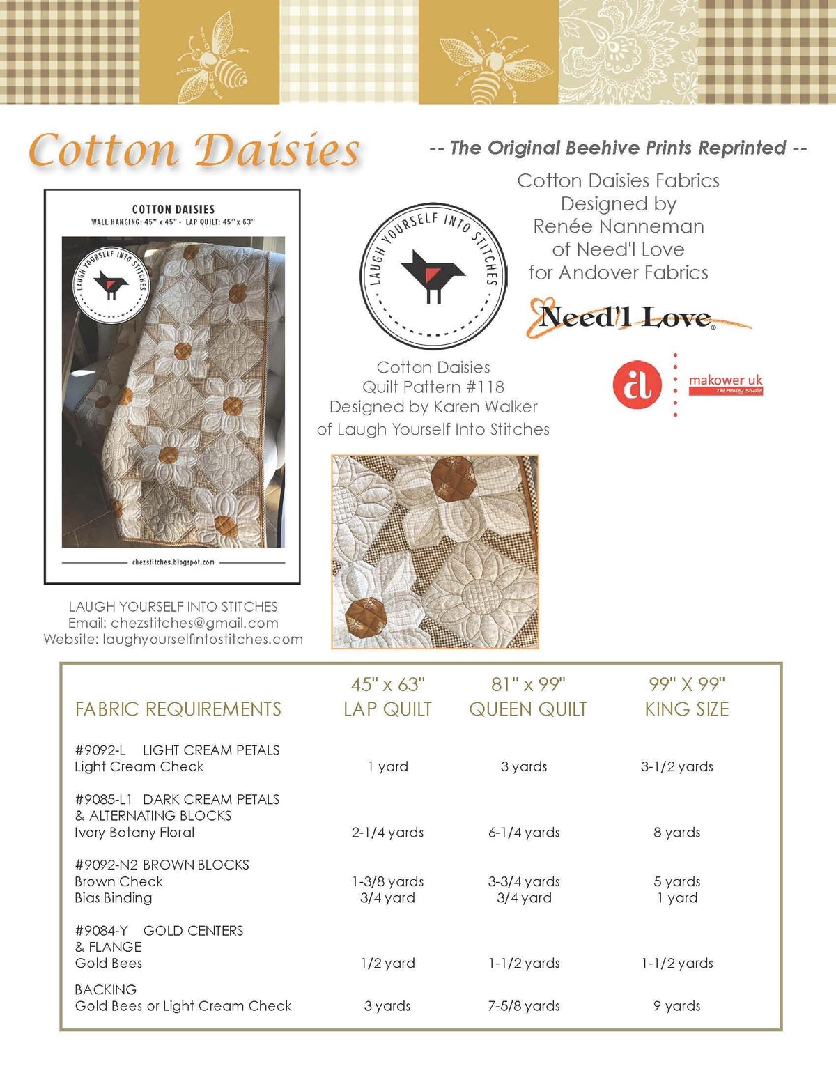 Laugh Yourself Into Stitches Cotton Daisies Quilt Pattern - 2 Size Variations Per Pattern