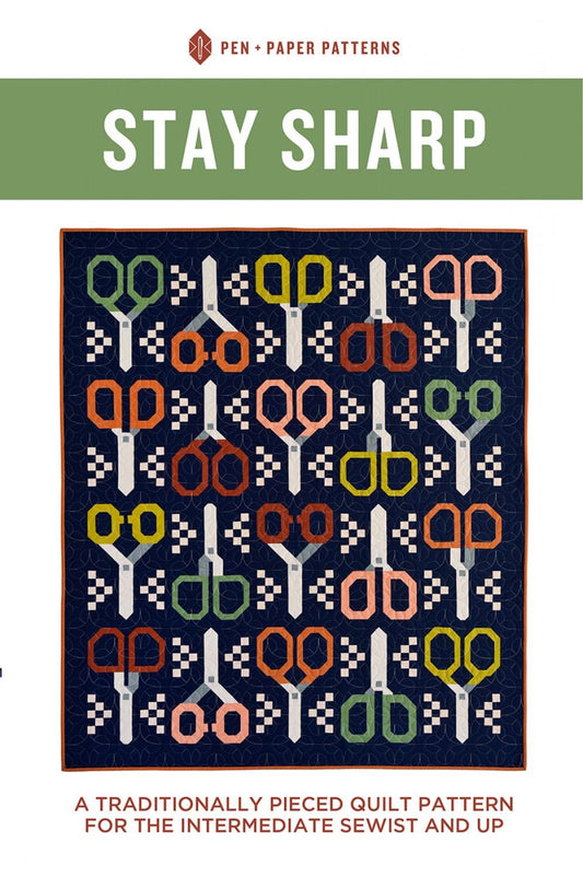 Pen + Paper Patterns Stay Sharp Quilt Pattern Finished Size: 58"x67.5” (Optional Fineline Glue Tip Sets Available)