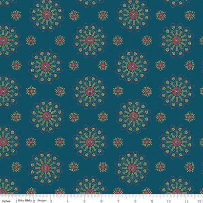 Riley Blake Heather Peterson Market Street Fabric Collection Medallions on Navy Premium 100% Quilt Shop Quality Cotton Fabric