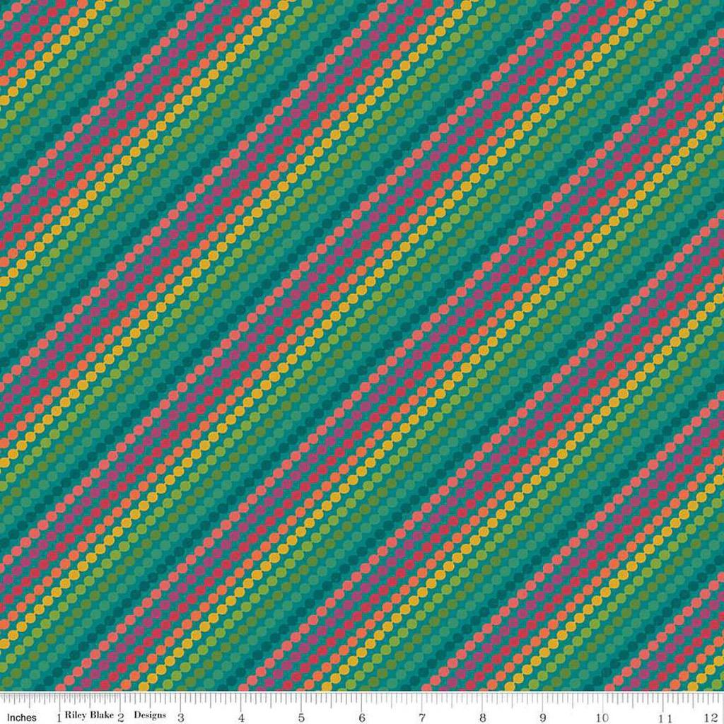 Riley Blake Heather Peterson Market Street Fabric Collection Rainbow Stripes on Teal Premium 100% Quilt Shop Quality Cotton Fabric