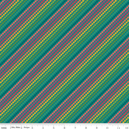 Riley Blake Heather Peterson Market Street Fabric Collection Rainbow Stripes on Teal Premium 100% Quilt Shop Quality Cotton Fabric
