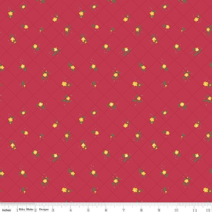 Riley Blake Heather Peterson Market Street Fabric Collection Flower Grid on Berry Premium 100% Quilt Shop Quality Cotton Fabric