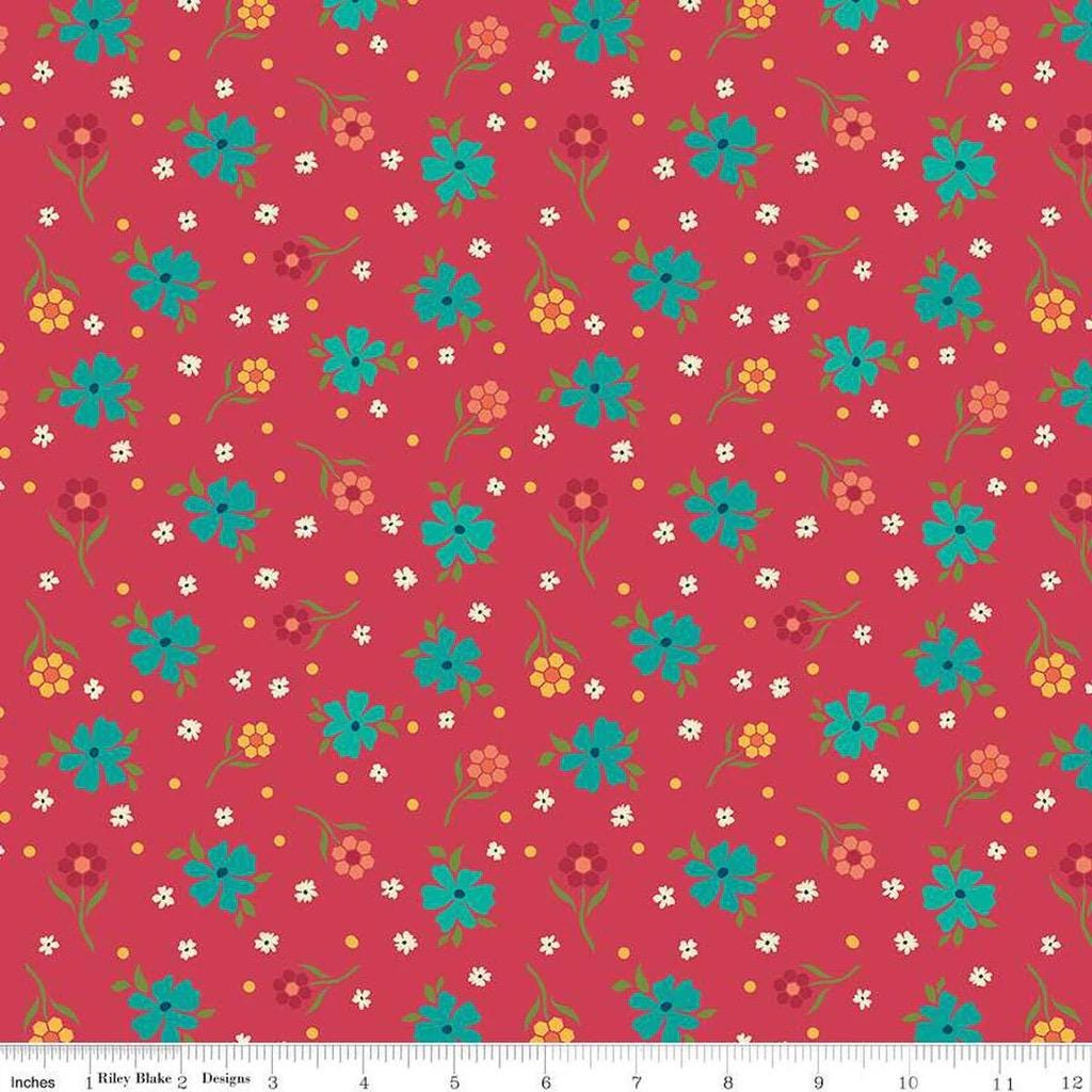 END OF BOLT 13" Riley Blake Heather Peterson Market Street Fabric Collection Flowers on Berry