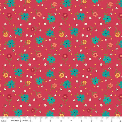 END OF BOLT 13" Riley Blake Heather Peterson Market Street Fabric Collection Flowers on Berry