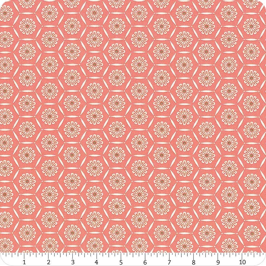 Riley Blake Heather Peterson Market Street Fabric Collection Hexagons on Coral Premium 100% Quilt Shop Quality Cotton Fabrics