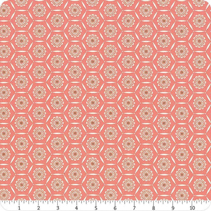 Riley Blake Heather Peterson Market Street Fabric Collection Hexagons on Coral Premium 100% Quilt Shop Quality Cotton Fabrics