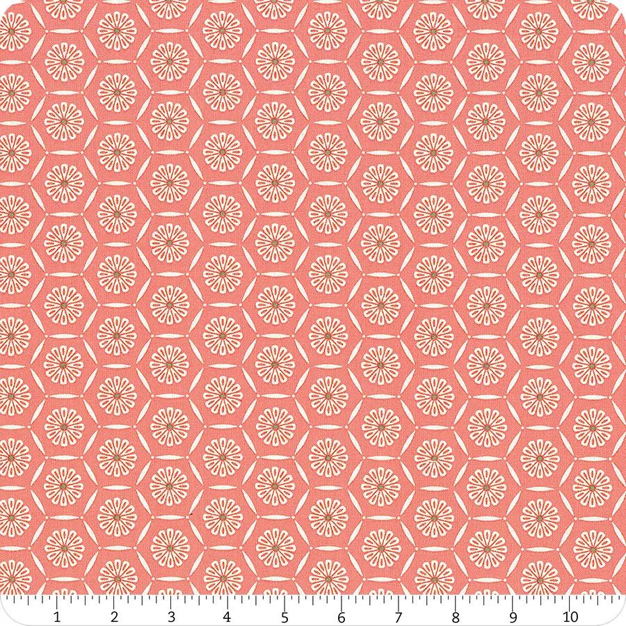 END OF BOLT 15" Riley Blake Heather Peterson Market Street Fabric Collection Hexagons on Coral