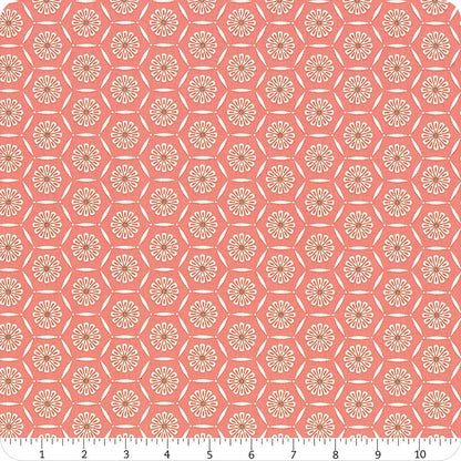 END OF BOLT 15" Riley Blake Heather Peterson Market Street Fabric Collection Hexagons on Coral