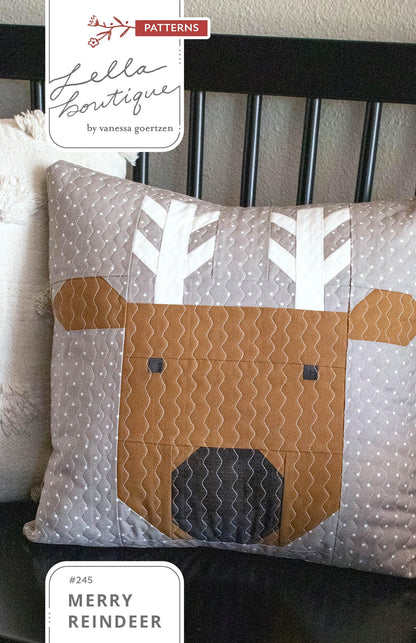Lella Boutique Merry Reindeer Winter Pillow Pattern Finished Size 17"x17" LB245