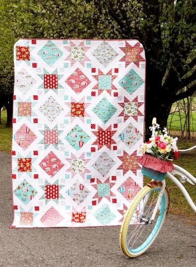 Flamingo Toes Stars and Windows Quilt Pattern Finished Size: 60"x84"