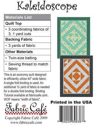 Fabric Cafe Kaleidoscope Quilt Pattern Finished Size 46”x58”