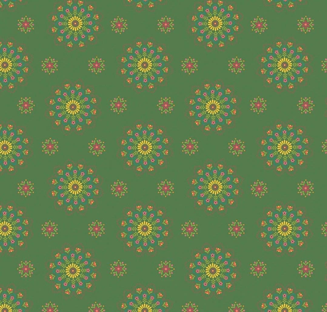 Riley Blake Heather Peterson Market Street Fabric Collection Medallions on Green Premium 100% Quilt Shop Quality Cotton Fabric