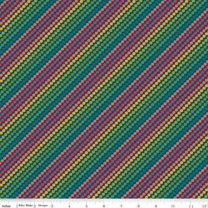 END OF BOLT 16" Riley Blake Heather Peterson Market Street Fabric Collection Rainbow Stripes on Navy