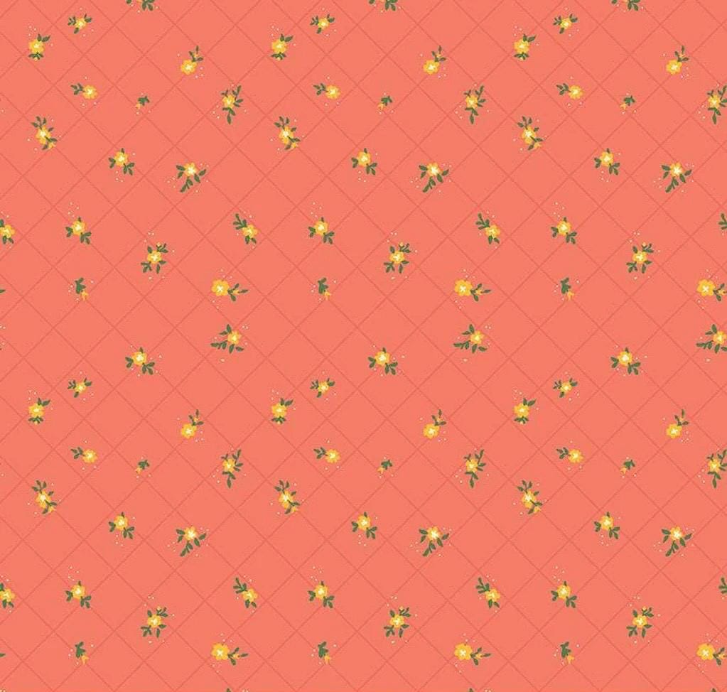 Riley Blake Heather Peterson Market Street Fabric Collection Flower Grid on Coral Premium 100% Quilt Shop Quality Cotton Fabric
