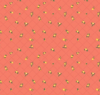 Riley Blake Heather Peterson Market Street Fabric Collection Flower Grid on Coral Premium 100% Quilt Shop Quality Cotton Fabric
