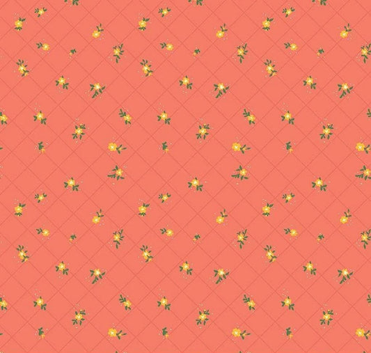 Riley Blake Heather Peterson Market Street Fabric Collection Flower Grid on Coral Premium 100% Quilt Shop Quality Cotton Fabric