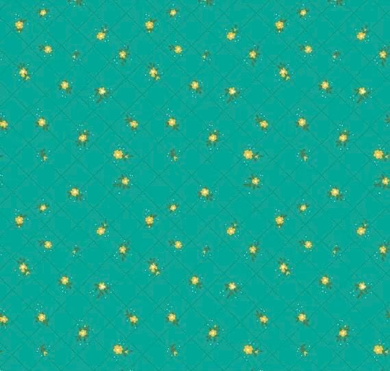 END OF BOLT 16" Riley Blake Heather Peterson Market Street Fabric Collection Flower Grid on Teal