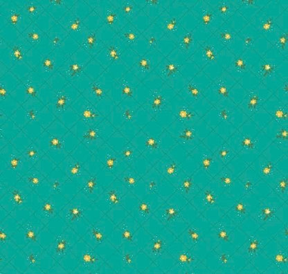 END OF BOLT 16" Riley Blake Heather Peterson Market Street Fabric Collection Flower Grid on Teal