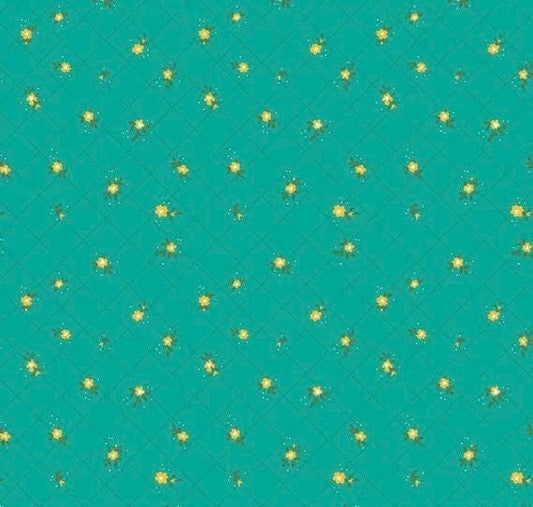 END OF BOLT 16" Riley Blake Heather Peterson Market Street Fabric Collection Flower Grid on Teal