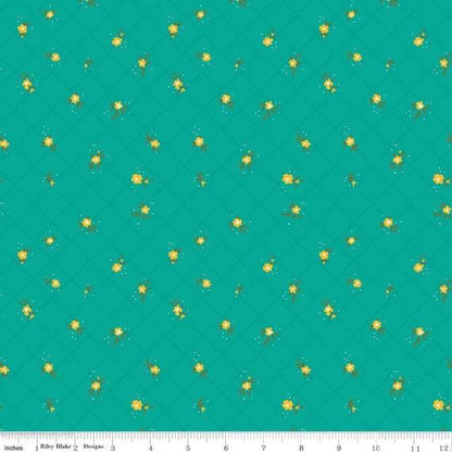 END OF BOLT 16" Riley Blake Heather Peterson Market Street Fabric Collection Flower Grid on Teal