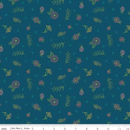 Riley Blake Heather Peterson Market Street Fabric Collection Embroidery Flowers on Navy Premium 100% Quilt Shop Quality Cotton Fabric