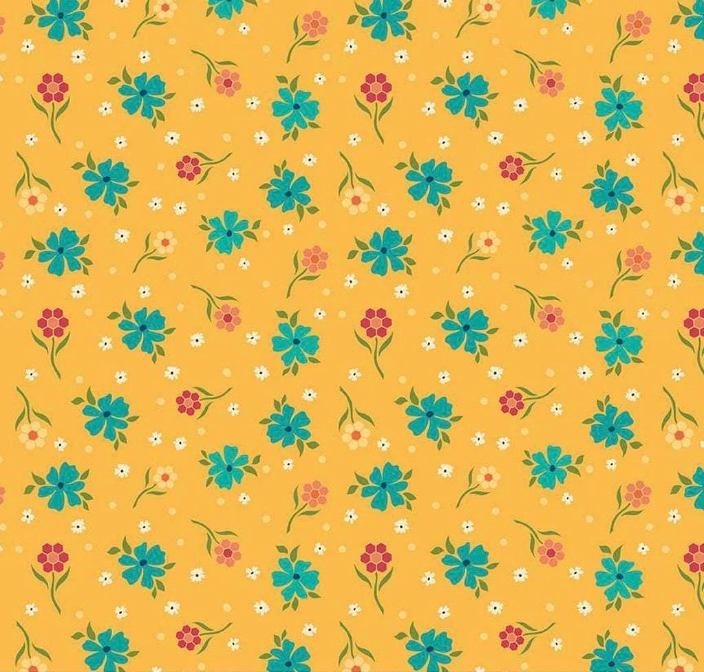 Riley Blake Heather Peterson Market Street Fabric Collection Flowers on Yellow Premium 100% Quilt Shop Quality Cotton Fabrics