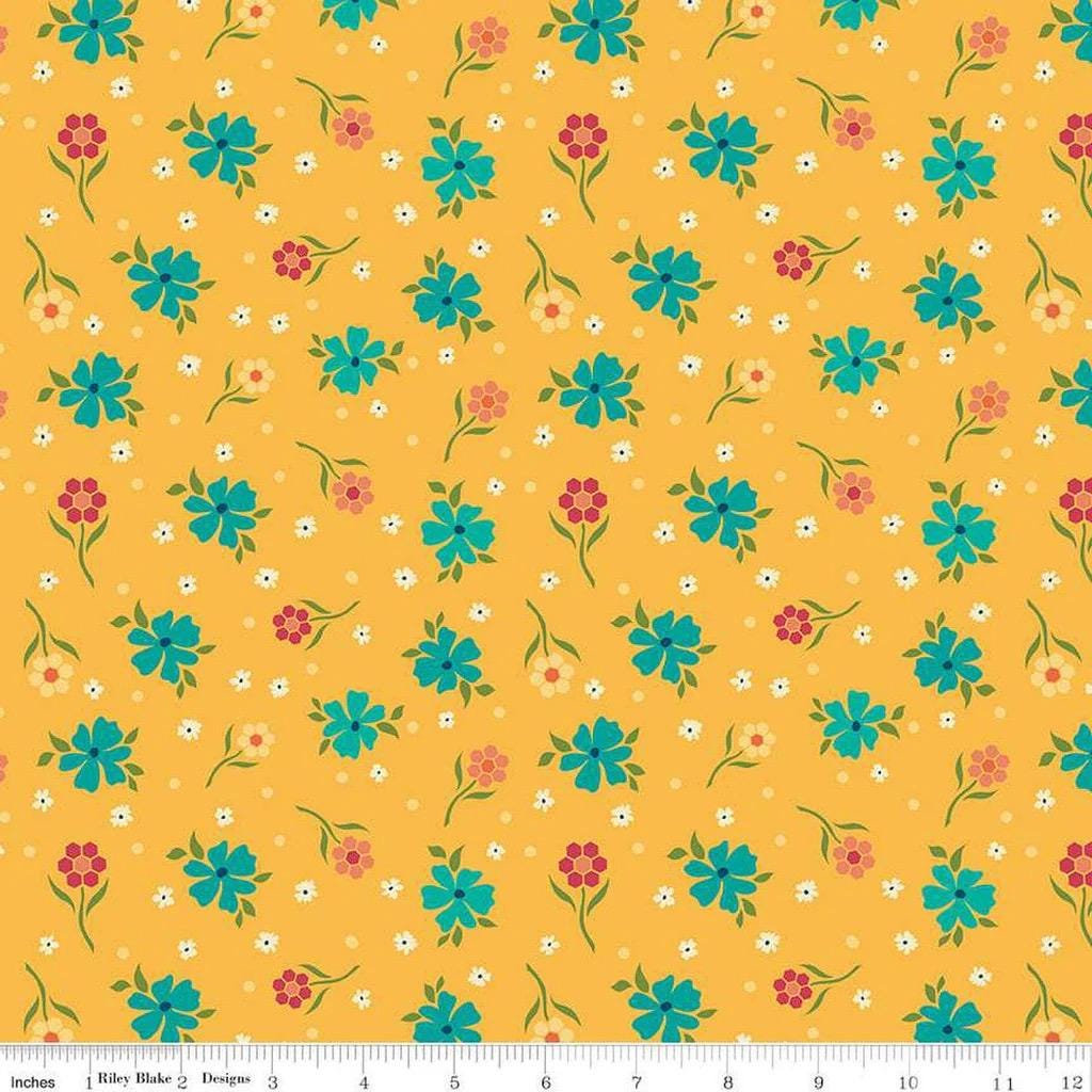 Riley Blake Heather Peterson Market Street Fabric Collection Flowers on Yellow Premium 100% Quilt Shop Quality Cotton Fabrics