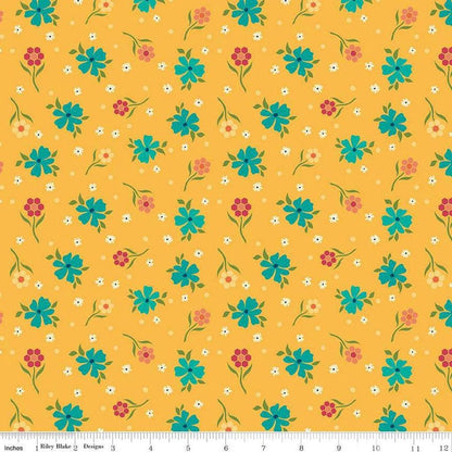 Riley Blake Heather Peterson Market Street Fabric Collection Flowers on Yellow Premium 100% Quilt Shop Quality Cotton Fabrics
