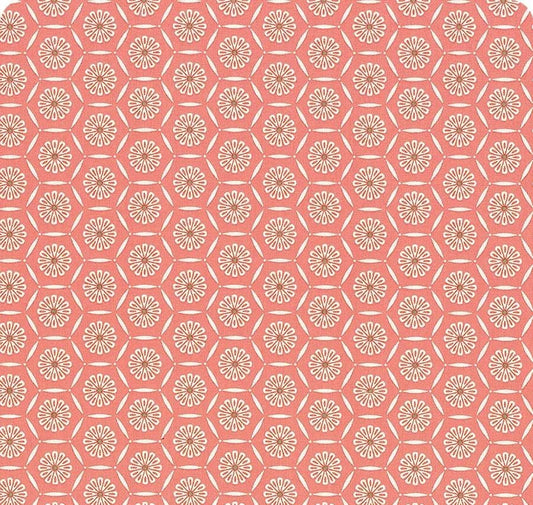 Riley Blake Heather Peterson Market Street Fabric Collection Hexagons on Coral Premium 100% Quilt Shop Quality Cotton Fabrics
