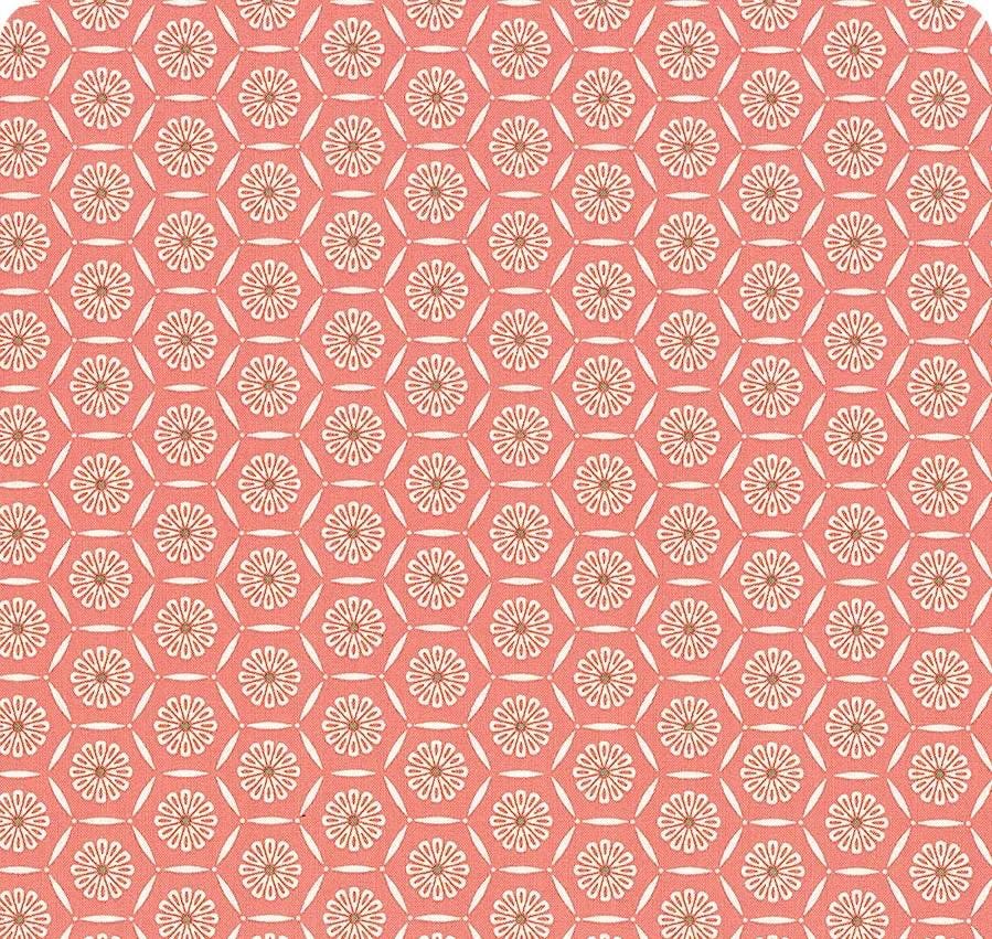 END OF BOLT 15" Riley Blake Heather Peterson Market Street Fabric Collection Hexagons on Coral
