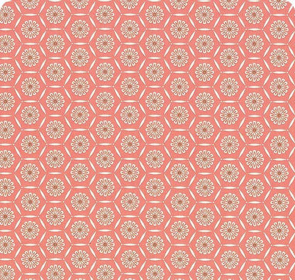 END OF BOLT 15" Riley Blake Heather Peterson Market Street Fabric Collection Hexagons on Coral