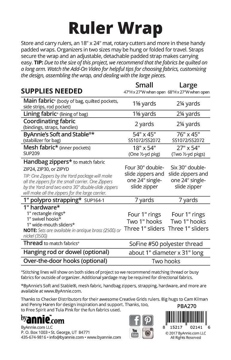 ByAnnie Ruler Wrap Organizer & Carrier Pattern (14 Colors of 18"x54" Mesh Packs Sold Separately)