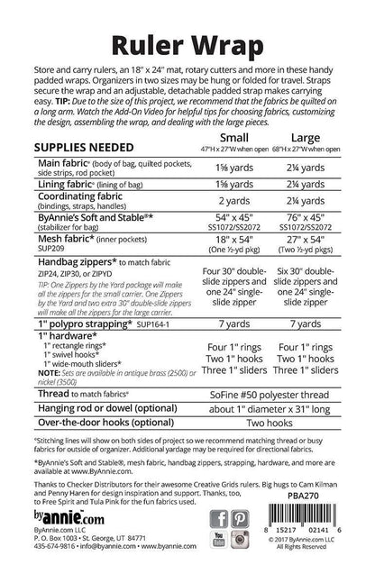 ByAnnie Ruler Wrap Organizer & Carrier Pattern (14 Colors of 18"x54" Mesh Packs Sold Separately)