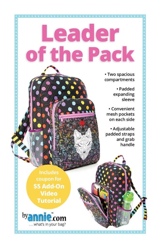 ByAnnie Leader of the Pack Backpack Pattern PBA315 (14 Colors of 18"x54" Mesh Packs Sold Separately)