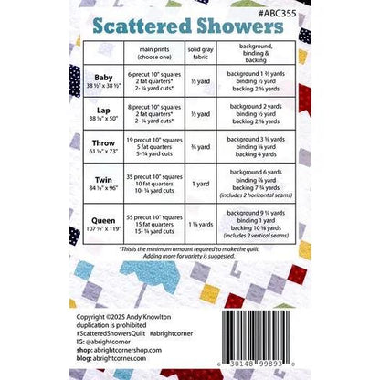 A Bright Corner Scattered Showers Quilt Pattern - 5 Size Variations Per Pattern ABC355