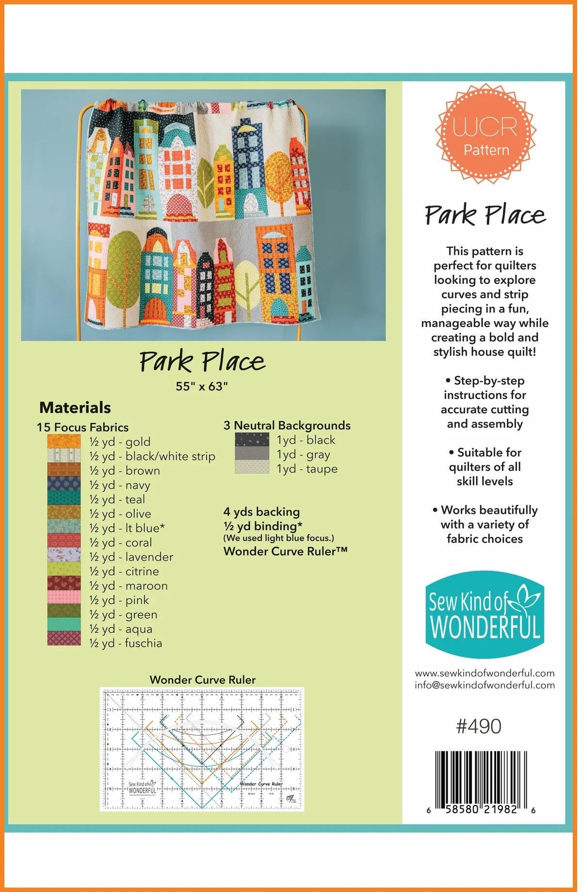 Sew Kind of Wonderful Park Place Quilt Pattern #490 Finished Size: 55"x63" (SKW Rulers Sold Separately)