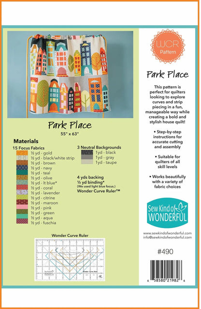 Sew Kind of Wonderful Park Place Quilt Pattern #490 Finished Size: 55"x63" (SKW Rulers Sold Separately)