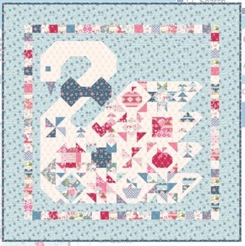 NEW ARRIVAL!! Poppie Cotton Blue Swan Song Quilt Kit Featuring Poppie Cotton Stolen Moments Fabric Collection Finished Size: 58"x58"