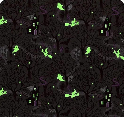 Glow-In-The-Dark Lewis & Irene Witchy Woods Fabric Collection Witchy Woods on Dark Gray Authentic Premium 100% Cotton Fabrics