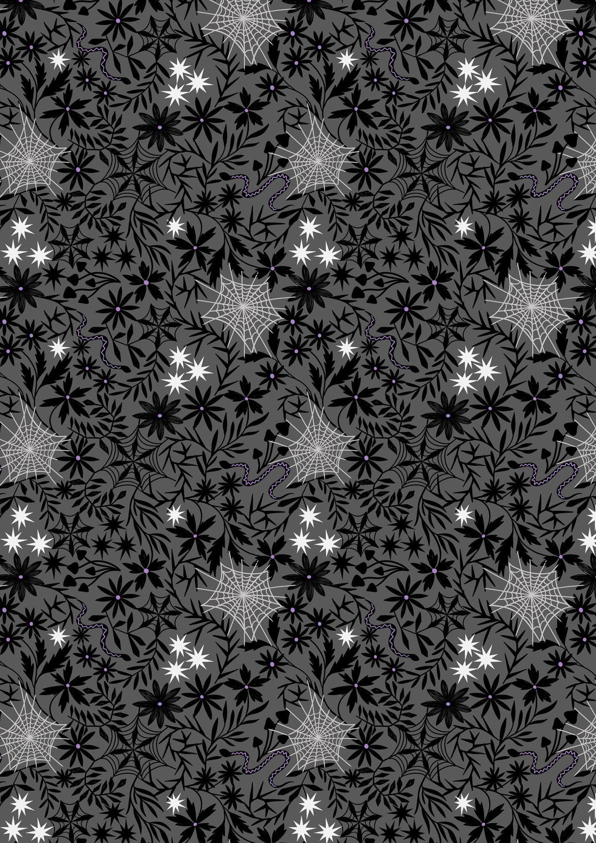 Glow-In-The-Dark Lewis & Irene Witchy Woods Fabric Collection Floral Cobwebs on Gray Authentic Premium 100% Cotton Fabrics