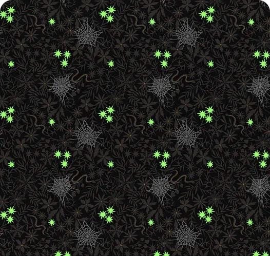 Glow-In-The-Dark Lewis & Irene Witchy Woods Fabric Collection Floral Cobwebs on Light Purple Authentic Premium 100% Cotton Fabrics