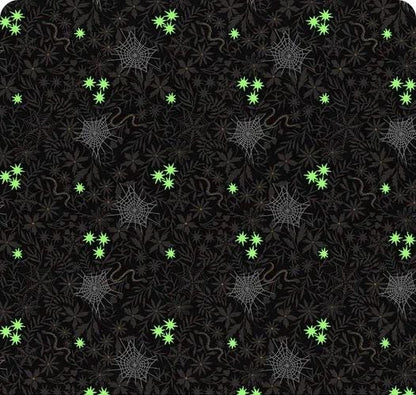 Glow-In-The-Dark Lewis & Irene Witchy Woods Fabric Collection Floral Cobwebs on Light Purple Authentic Premium 100% Cotton Fabrics