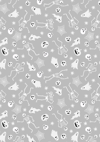 Glow-In-The-Dark Lewis & Irene Witchy Woods Fabric Collection Spooky Friends on Ghostly Gray Authentic Premium 100% Cotton Fabrics