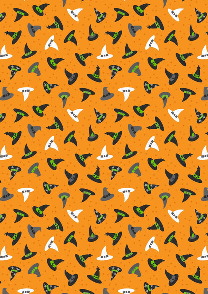 GLOWING FABRICS!! Lewis & Irene Witchy Woods Fabric Collection Witches Hats on Halloween Orange Premium 100% Cotton Fabrics