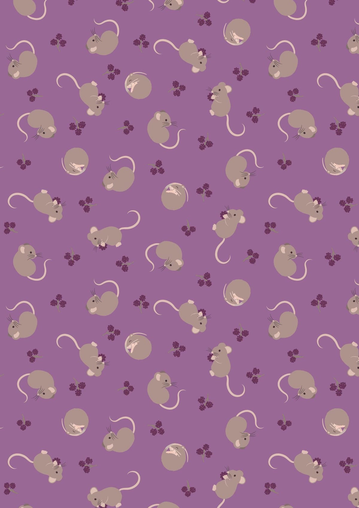 Lewis & Irene Small Things Snuggle Season Fabric Collection Harvest Mice and Berries on Warm Lavender Authentic Premium 100% Cotton Fabrics